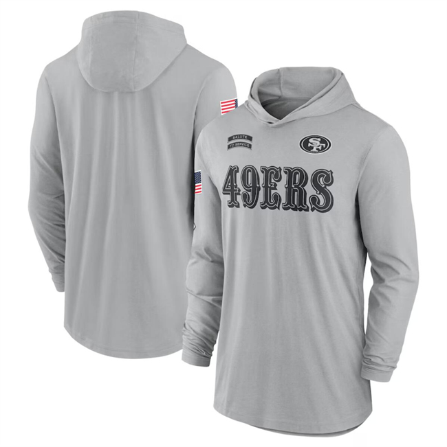 Men's Gray San Francisco 49ers 2024 Salute to Service Lightweight Performance Long Sleeve Hooded T-Shirt